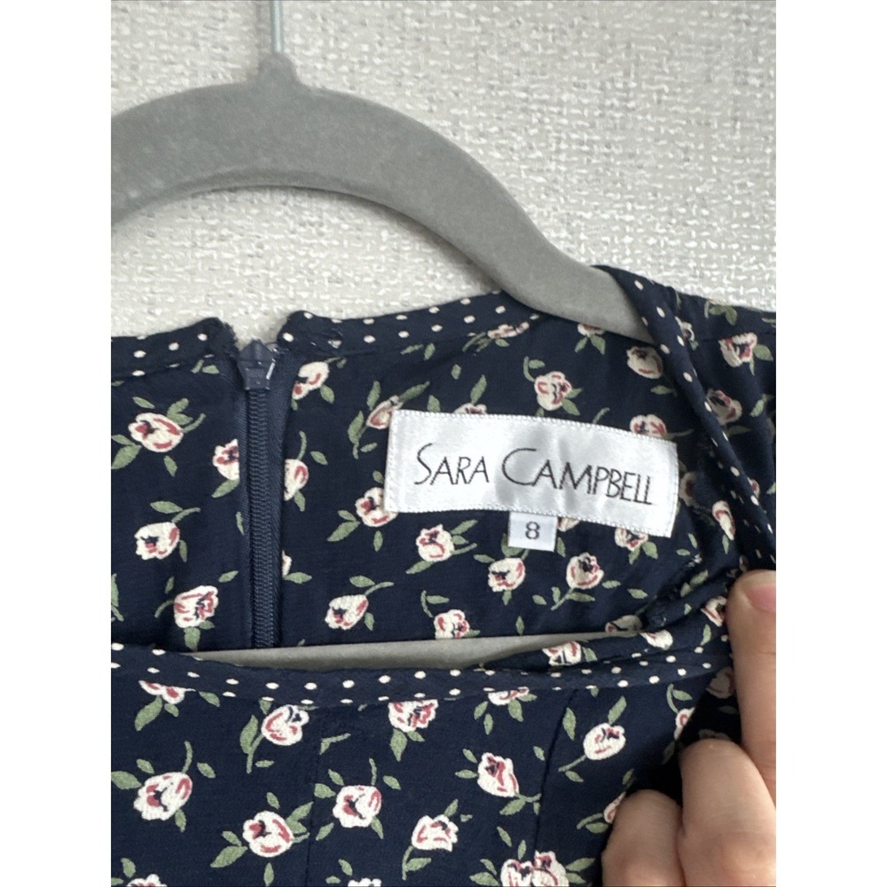 VTG Sara Campbell Dress Navy Blue Daisy Floral Maxi Cottagecore Medium Size 8 - Picture 3 of 7